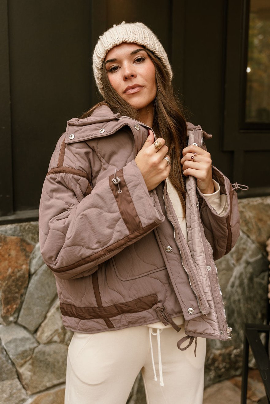 Charlotte Mocha Quilted Puffer Jacket- front view