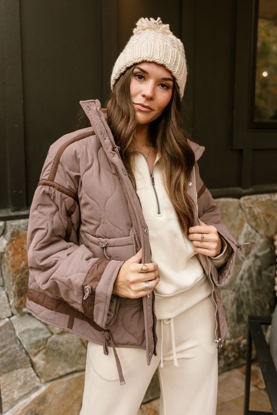 Charlotte Mocha Quilted Puffer Jacket- top view