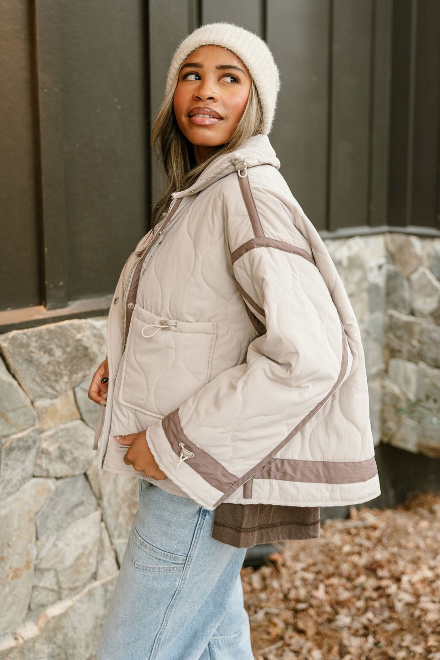 Charlotte Ecru Quilted Puffer Jacket- side view