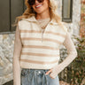 Ayla Cream & Taupe Stripe Sweater Vest- front top view