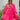 Frontal view of the Wide Open Spaces Mini Dress that features a hot pink material, a round neck with a ruffle trim, a 3/4 button-up front, a long sleeve, a tiered babydoll design, and a flowy fit.