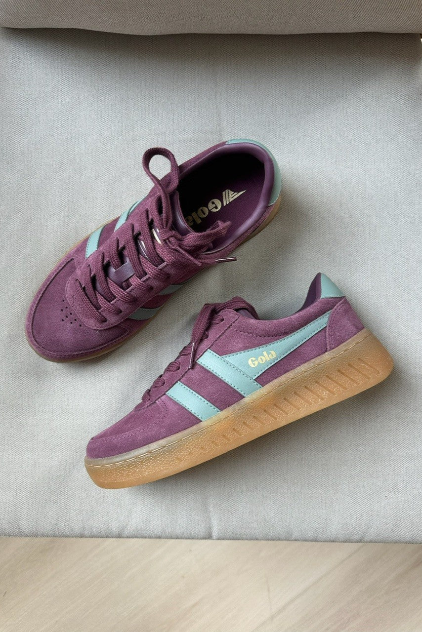 Gola Grandslam Suede Trainer Wine & Green Mist Sneaker- flat lay view