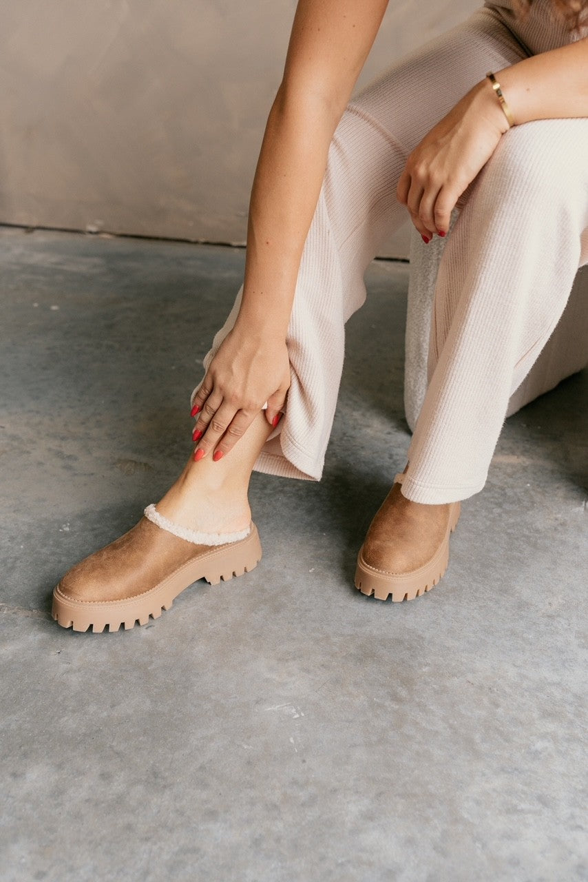 Ladie Tan Slipper Clog - side view