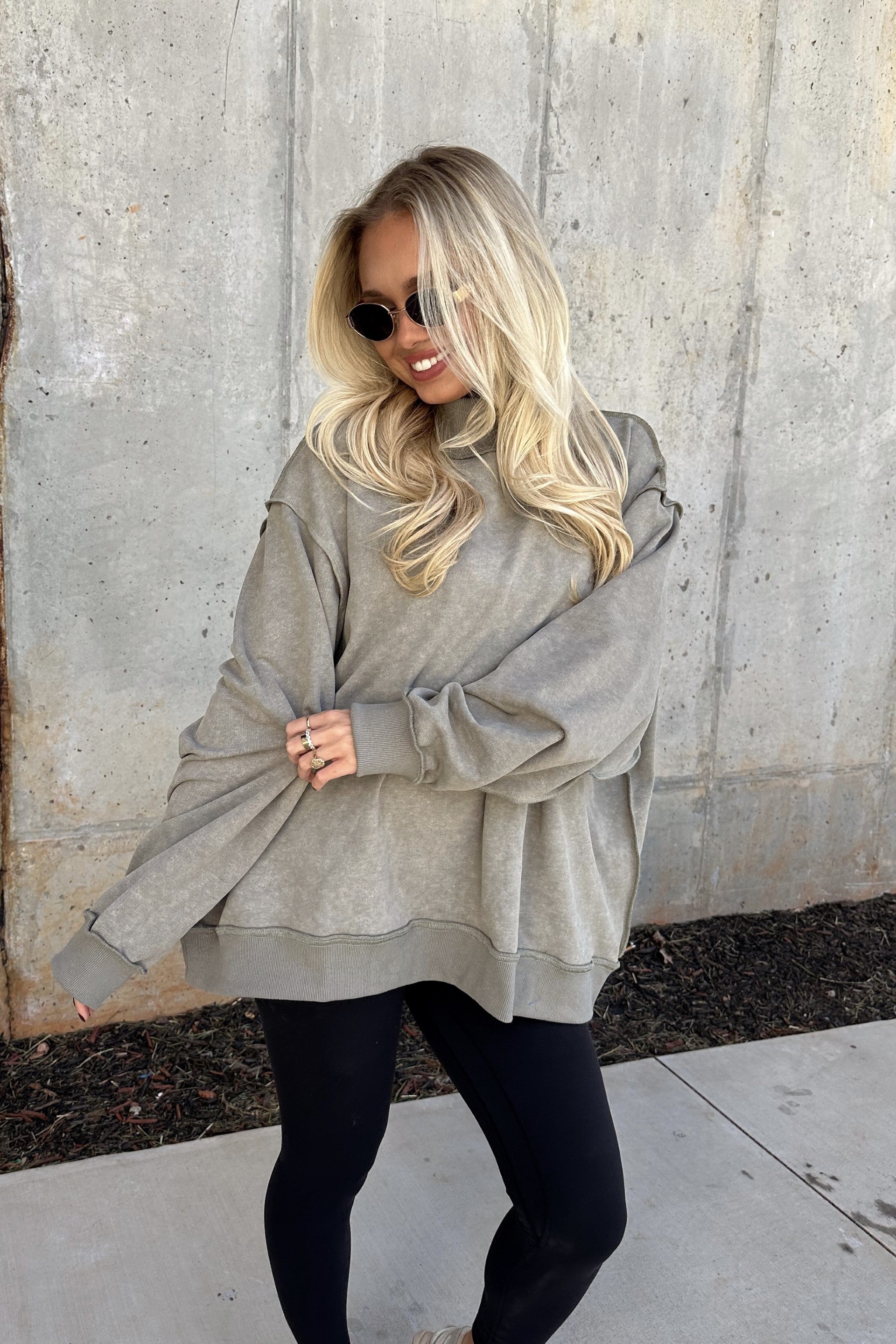 Hadley Olive Mineral Wash Sweatshirt - front view