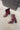 Mia Thiva Burgundy Block Heel Boot- front flat lay view