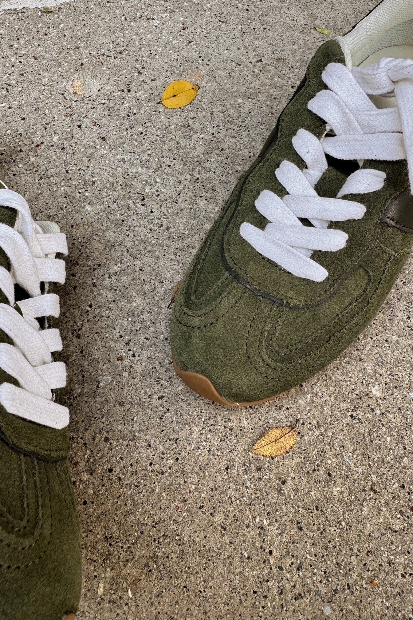 Steve Madden Abbi Olive Suede Sneaker- front top view