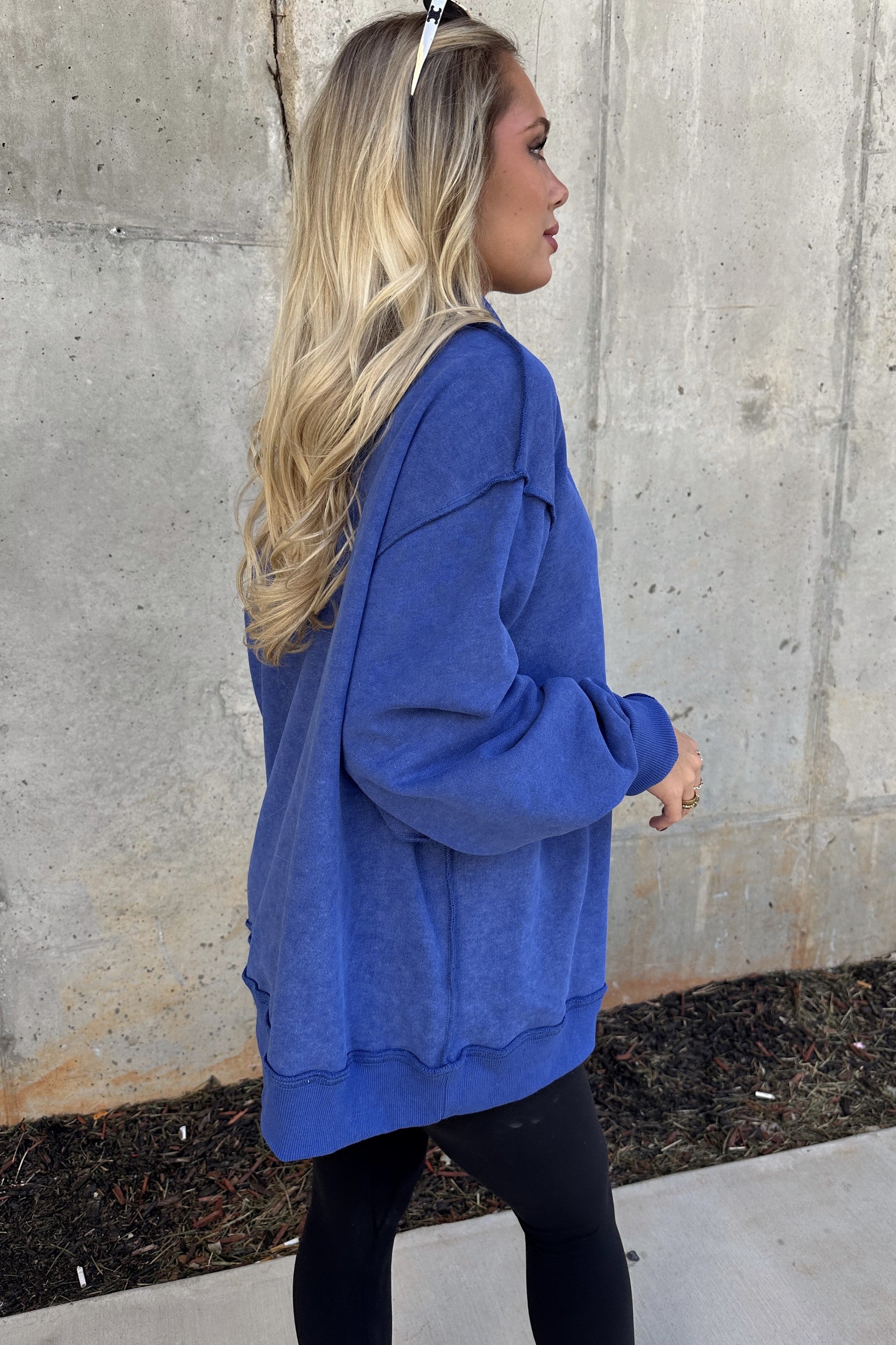 Hadley Royal Blue Mineral Wash Sweatshirt - side view