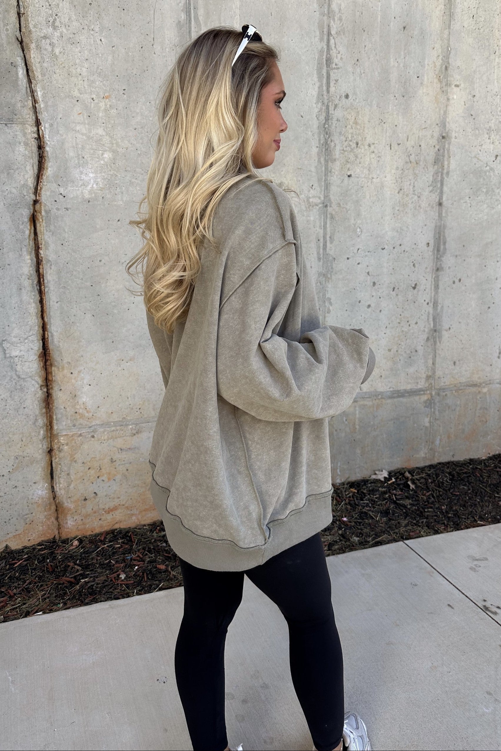 Hadley Olive Mineral Wash Sweatshirt - side view