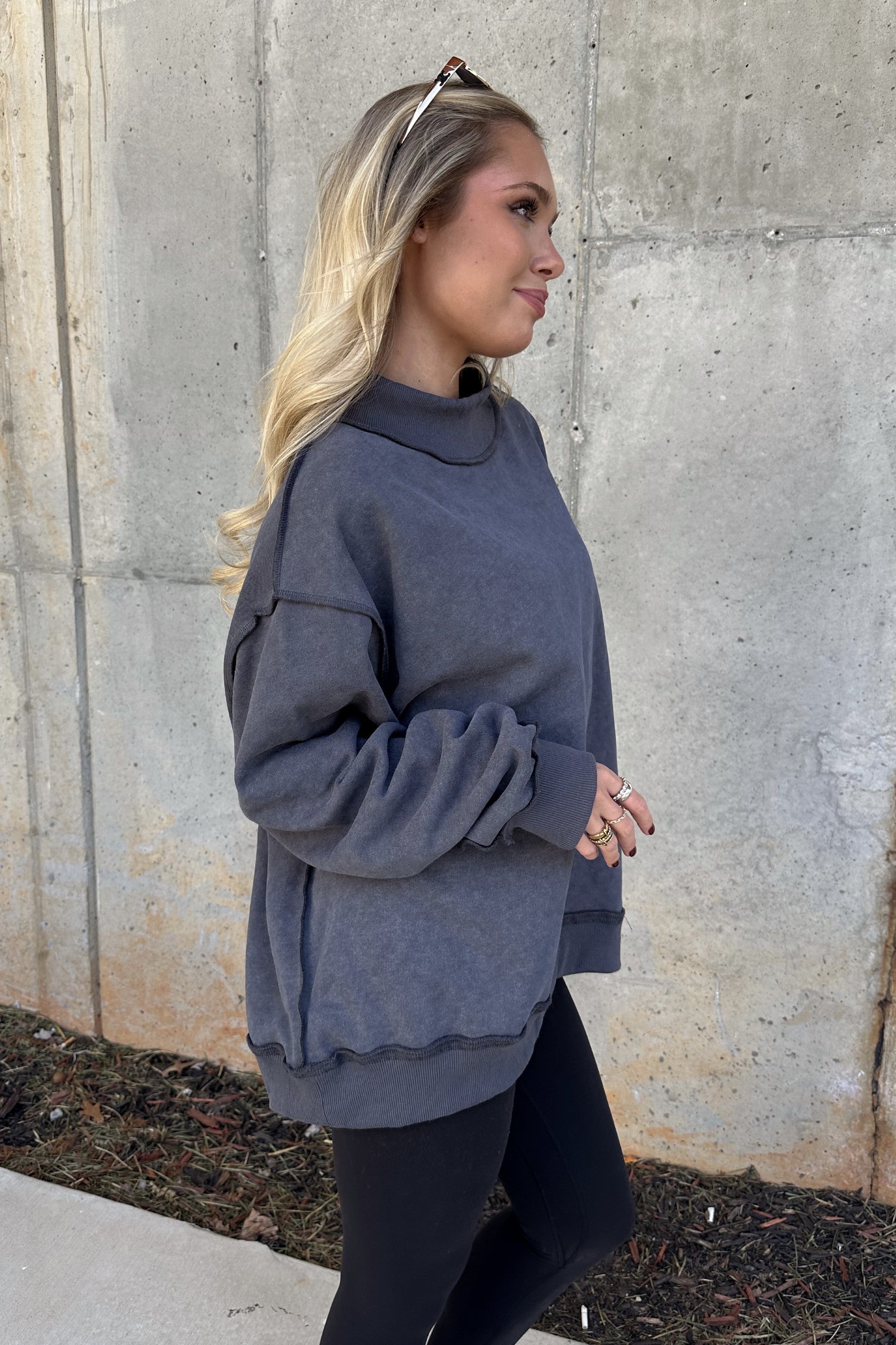 Hadley Charcoal Grey Mineral Wash Sweatshirt -side view