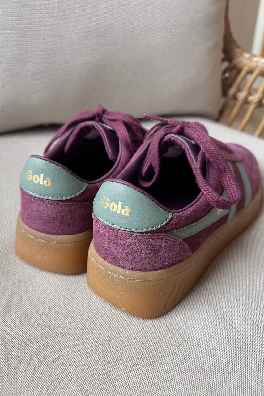 Gola Grandslam Suede Trainer Wine & Green Mist Sneaker- back view