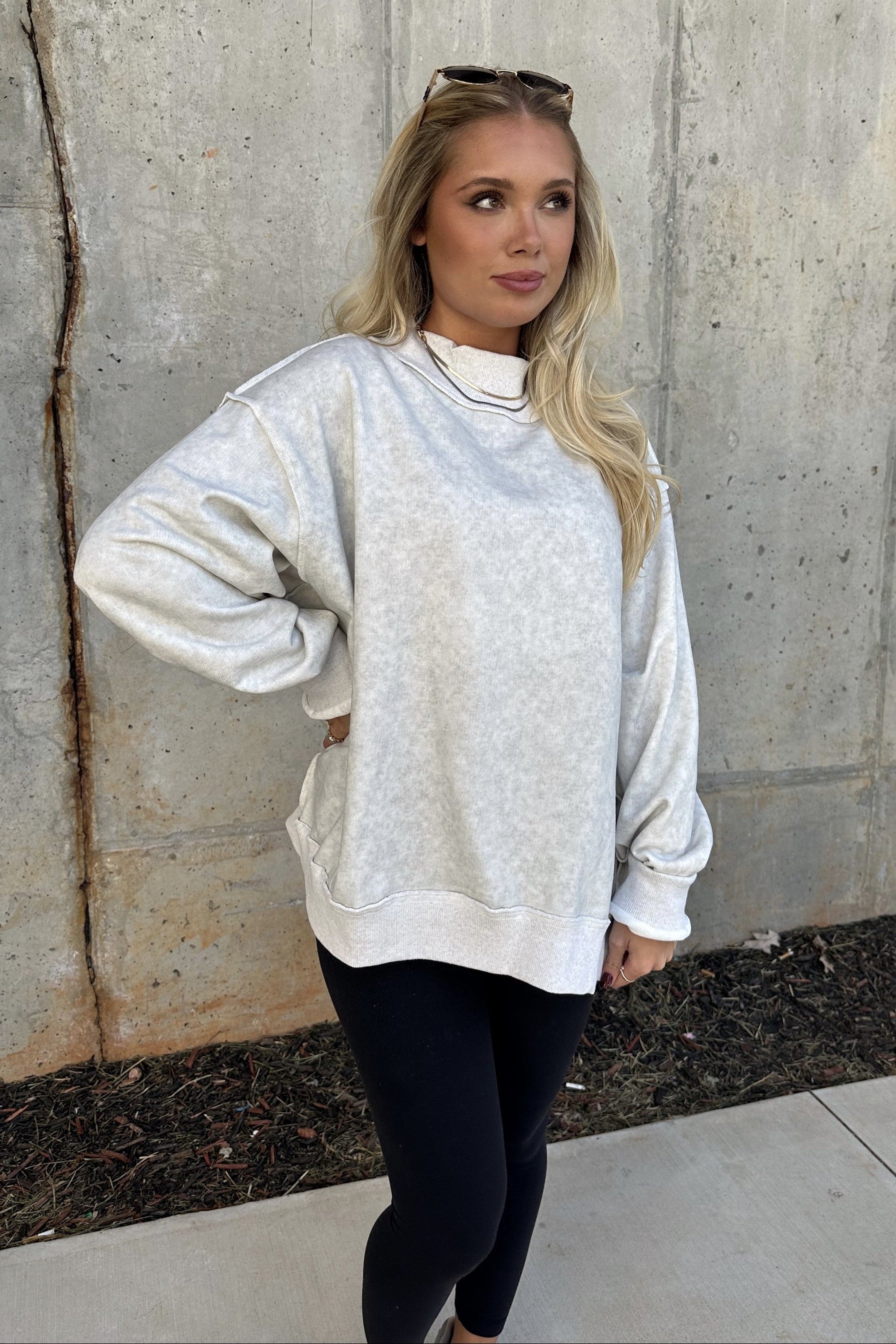 Hadley Ash Grey Mineral Wash Sweatshirt- front view