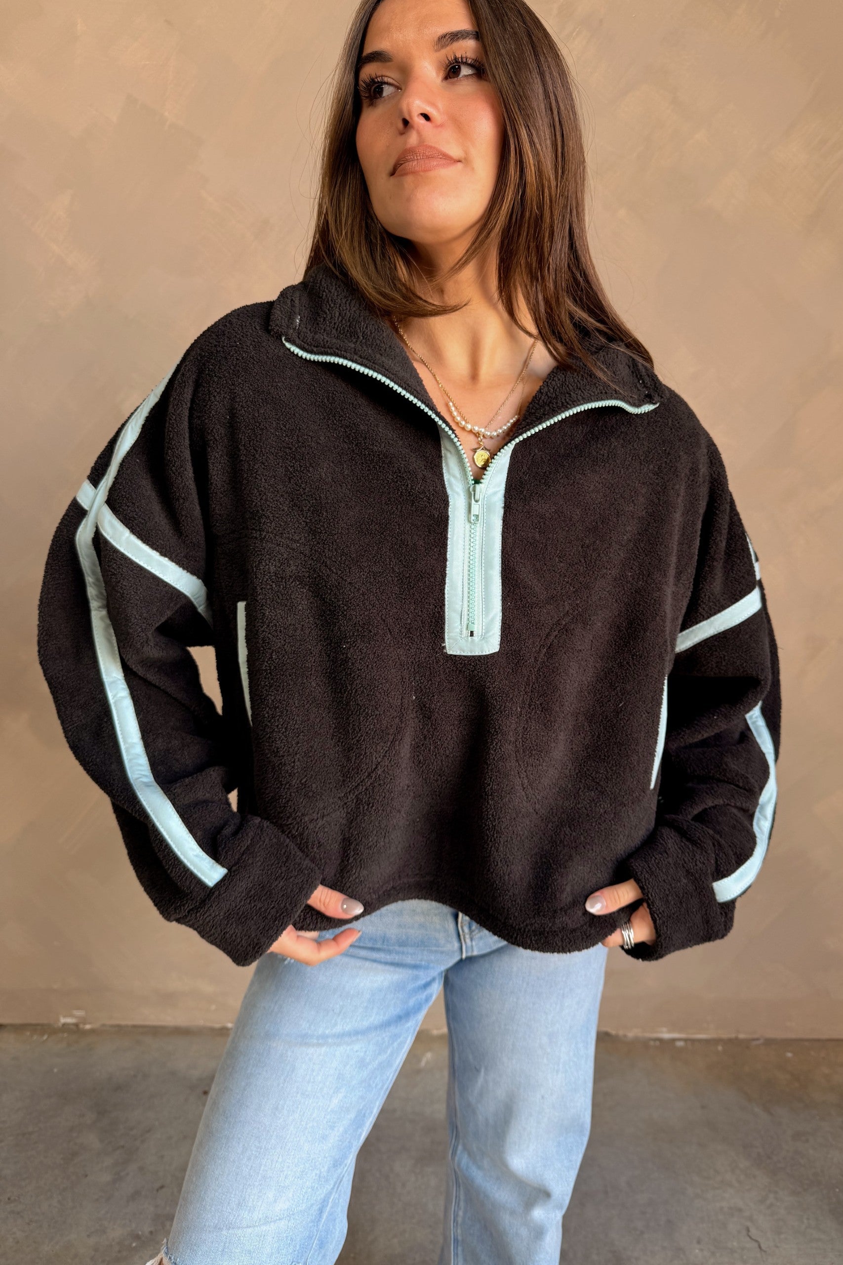 Gia Black & Blue Quarter Zip Pullover - front view