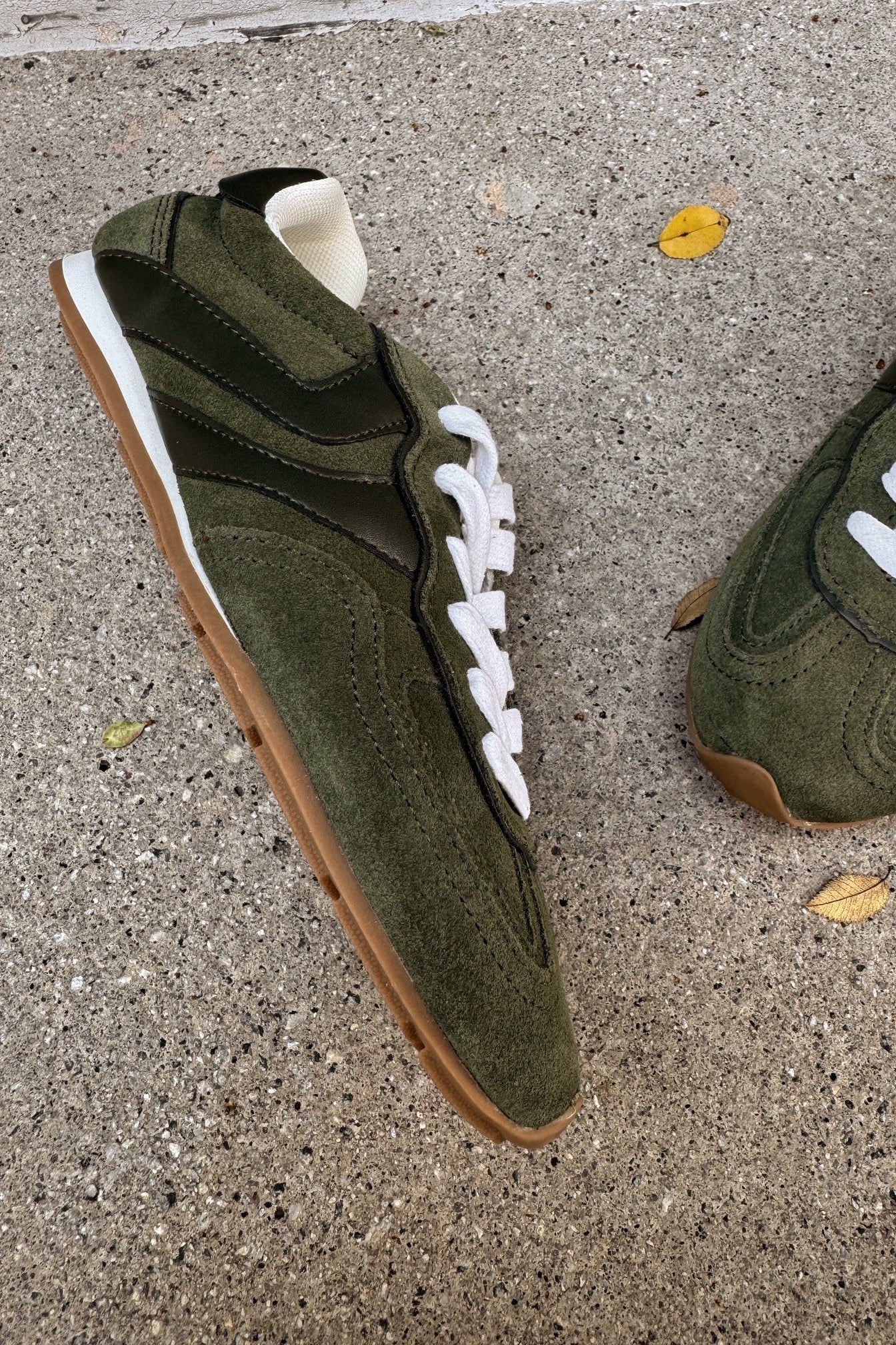 Steve Madden Abbi Olive Suede Sneaker- frontal side view