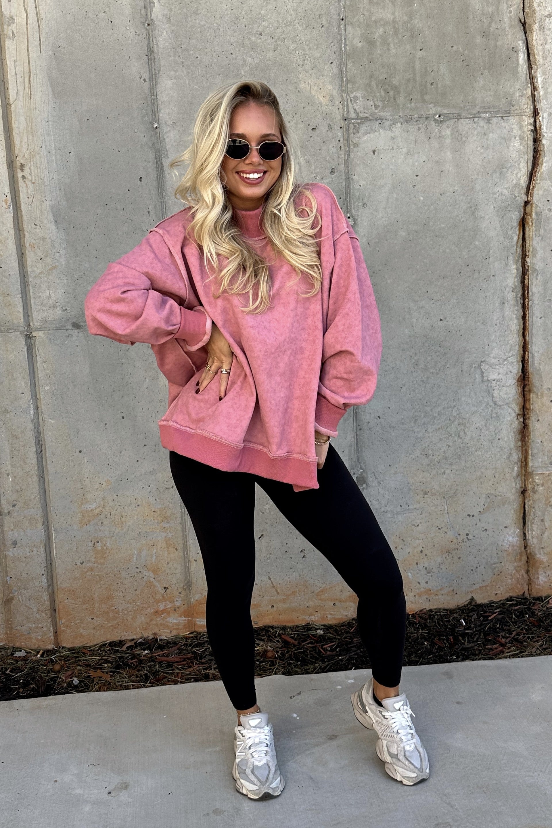Hadley Mauve Pink Mineral Wash Sweatshirt- full body view