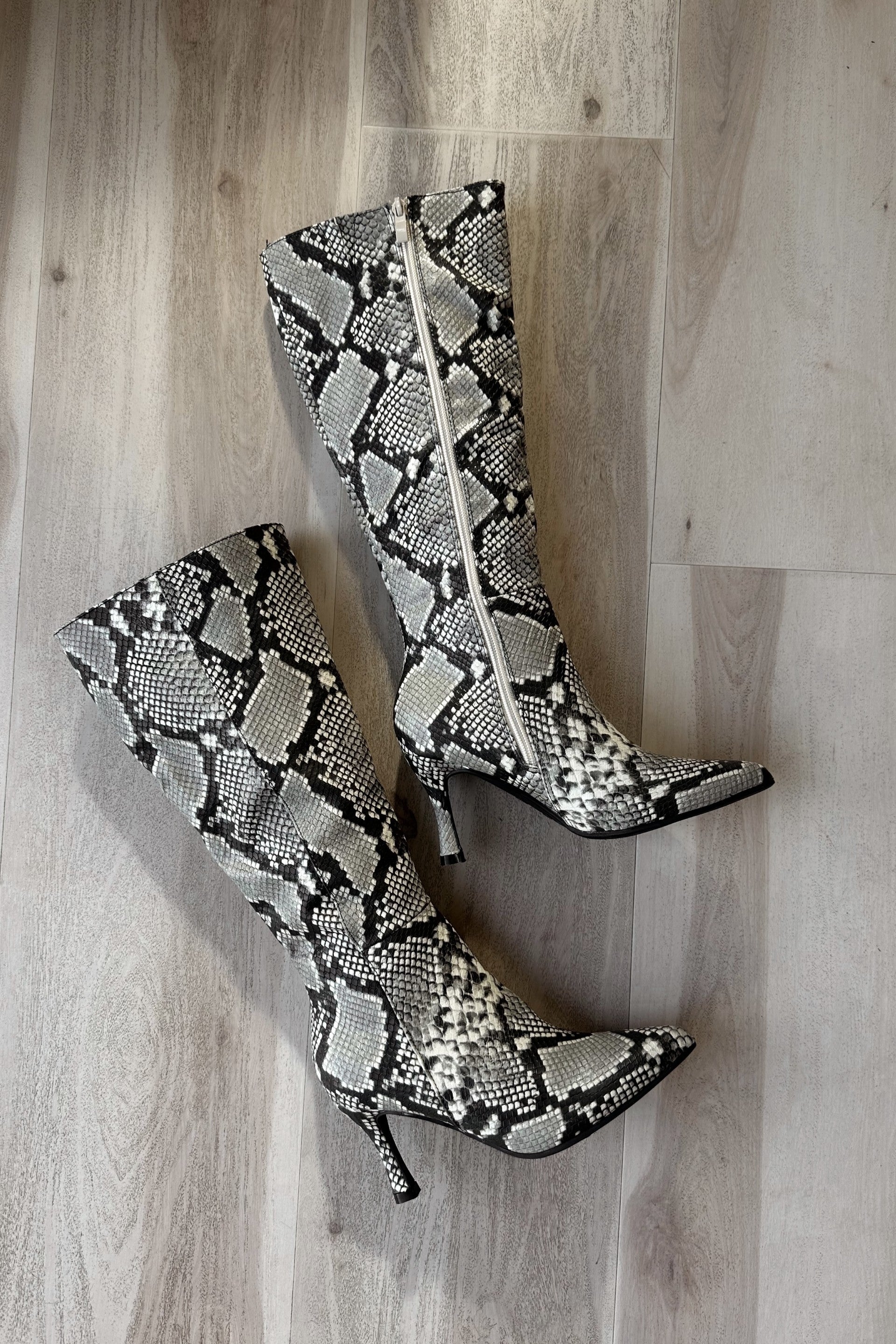 Kaylee Beige Snake Tall Boot- flat lay view