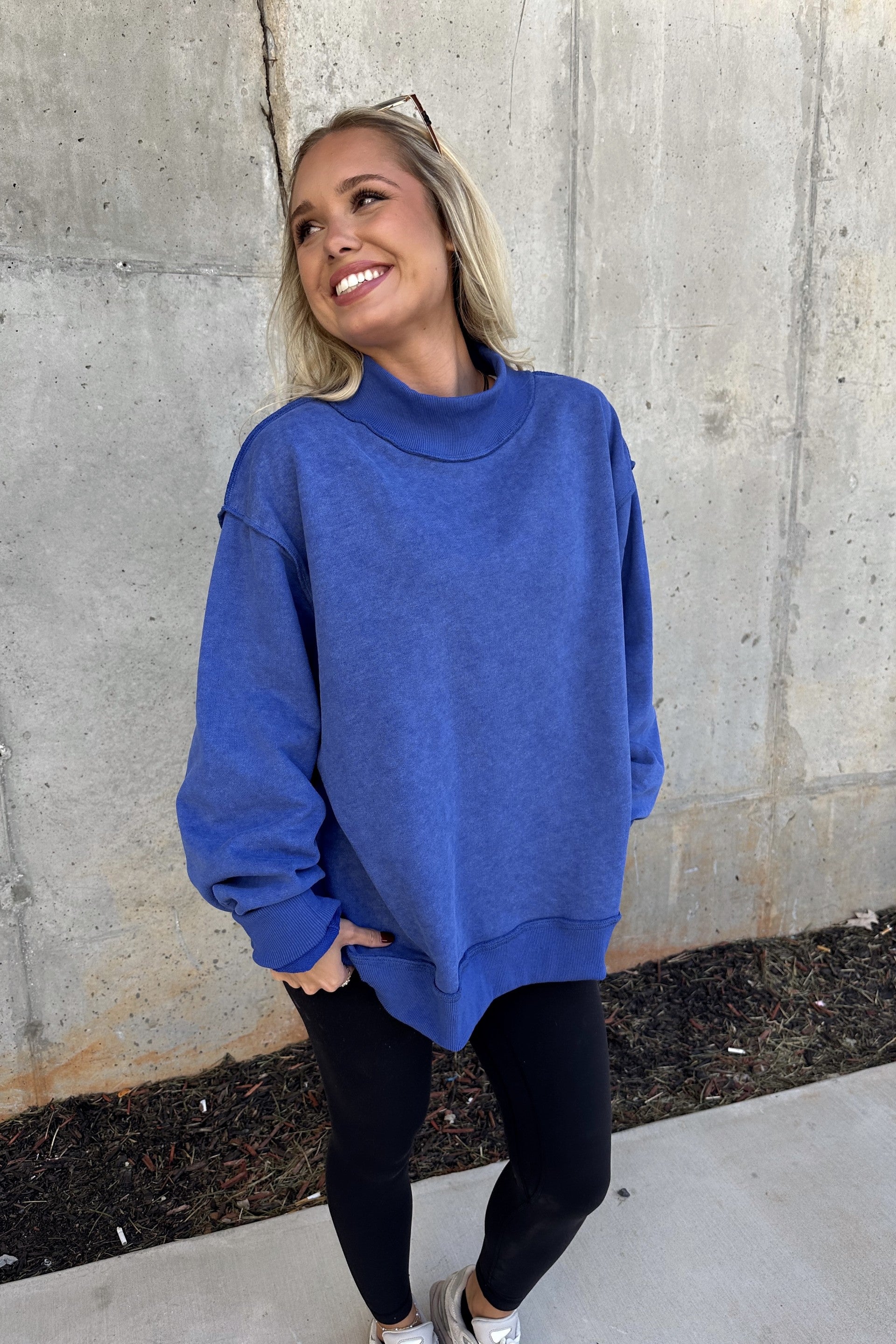 Hadley Royal Blue Mineral Wash Sweatshirt - front view