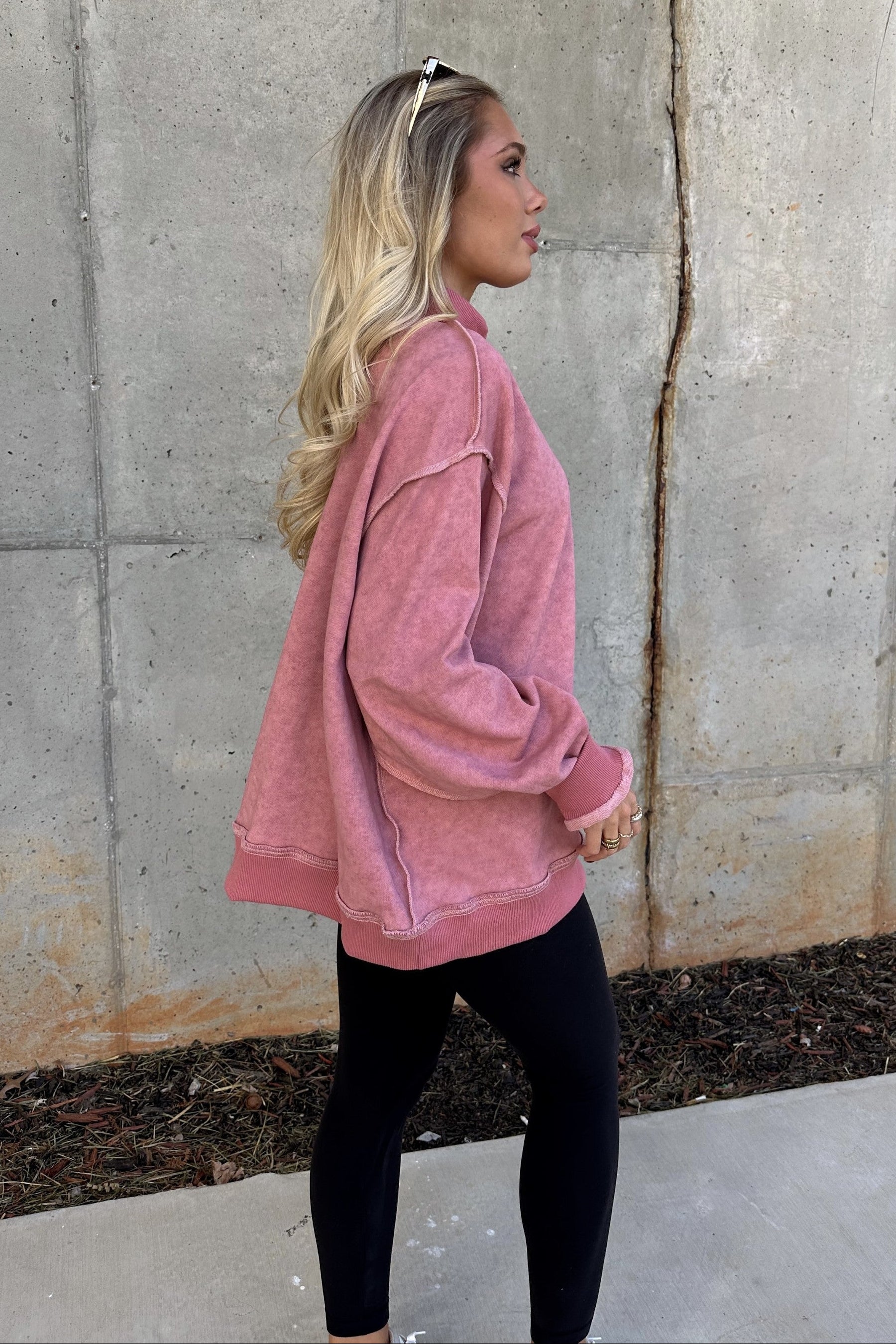 Hadley Mauve Pink Mineral Wash Sweatshirt- side view