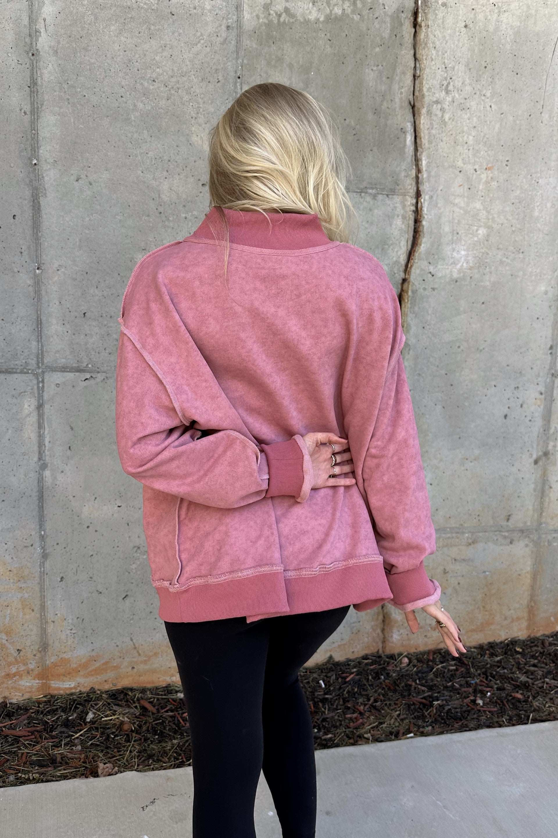 Hadley Mauve Pink Mineral Wash Sweatshirt- back view