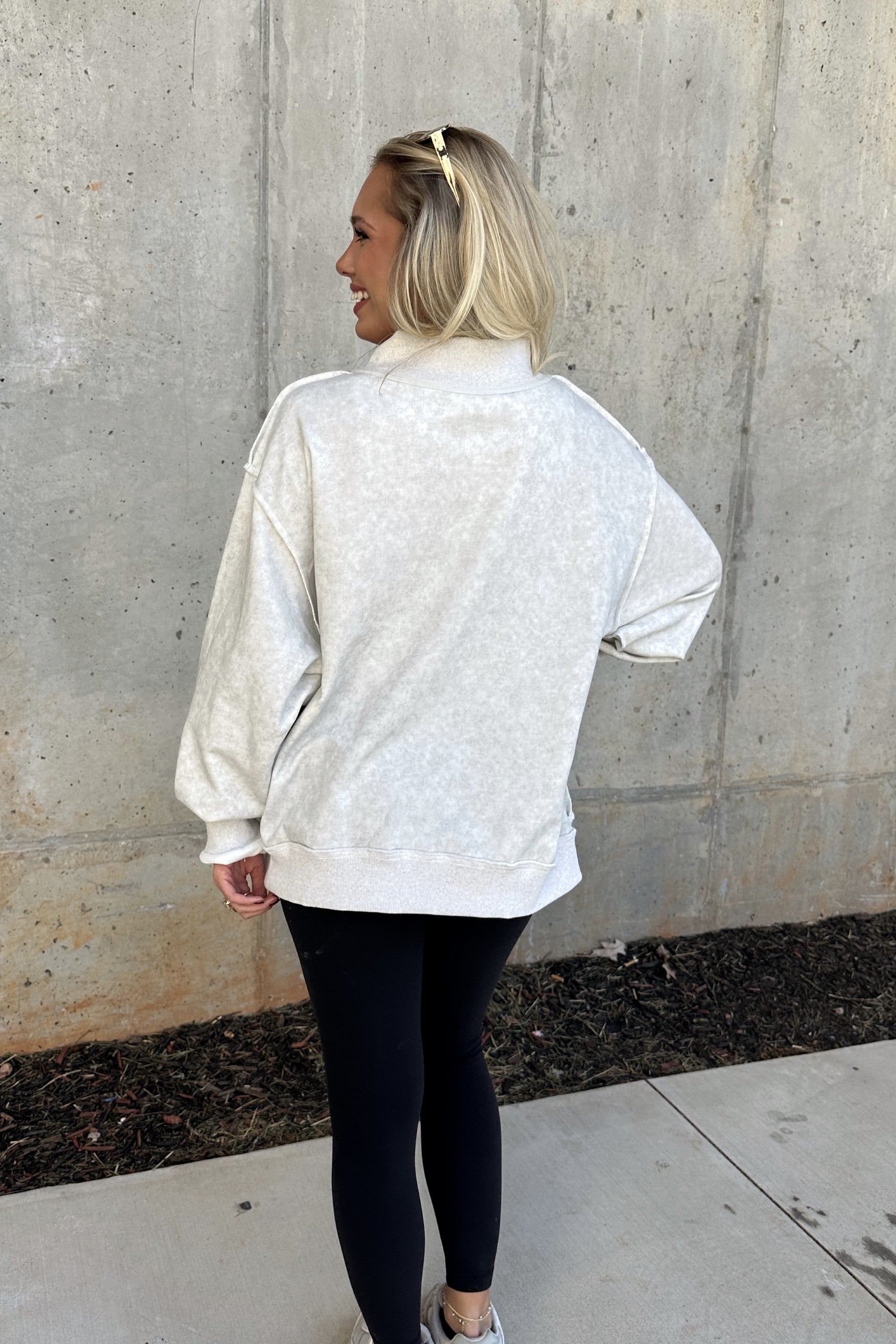 Hadley Ash Grey Mineral Wash Sweatshirt- full back view