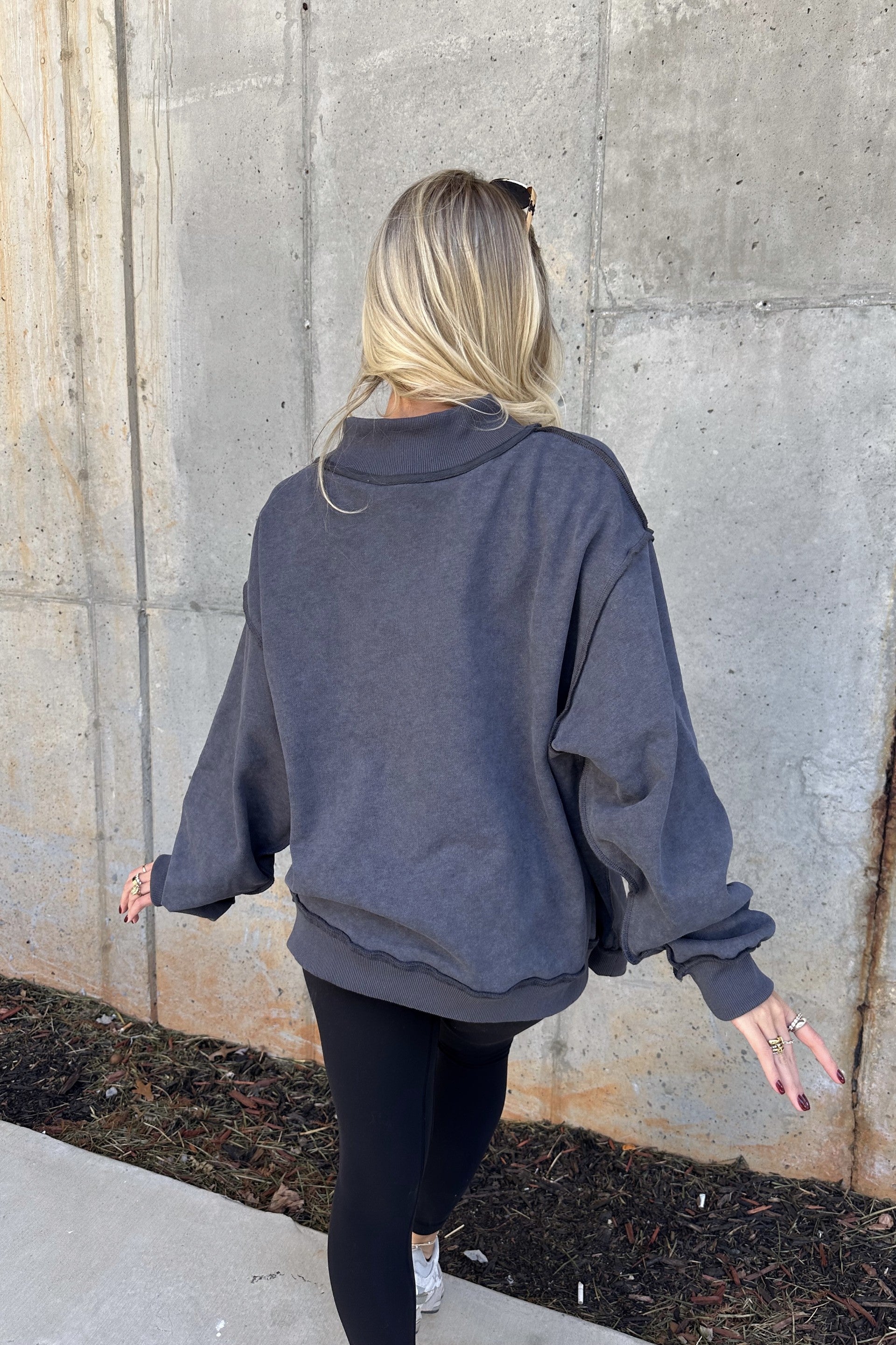 Hadley Charcoal Grey Mineral Wash Sweatshirt- back view