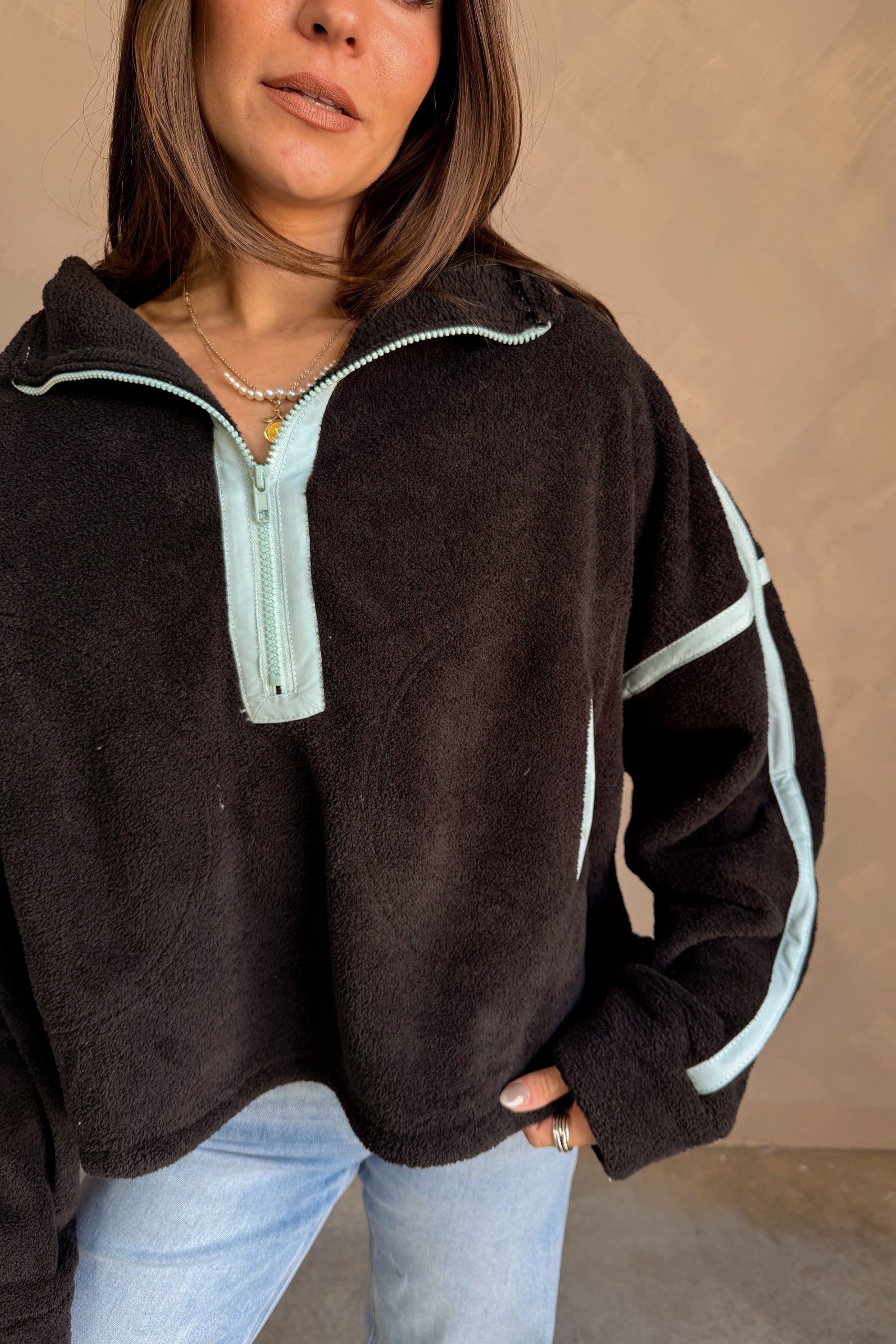 Gia Black & Blue Quarter Zip Pullover - close up