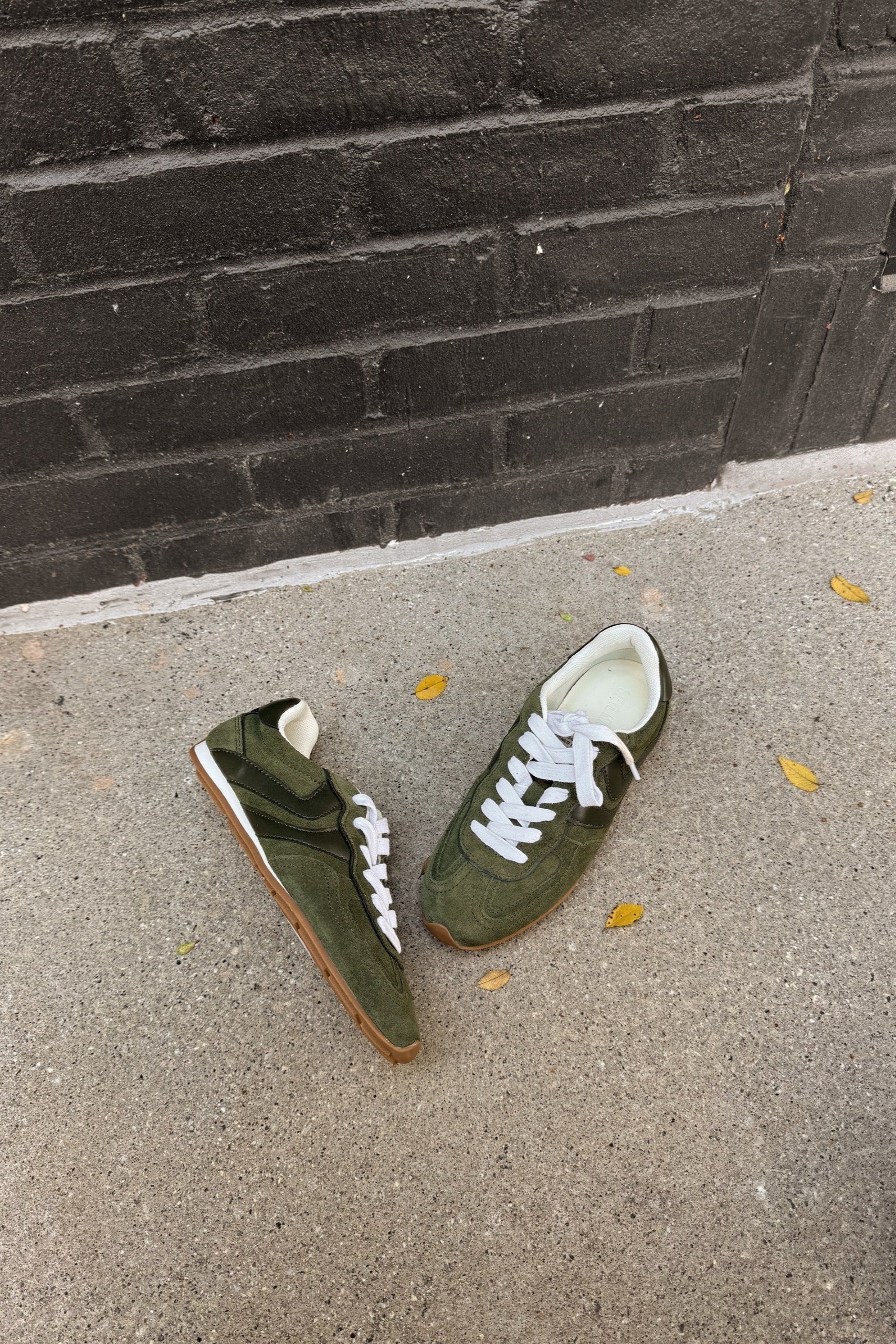Steve Madden Abbi Olive Suede Sneaker- flat lay view