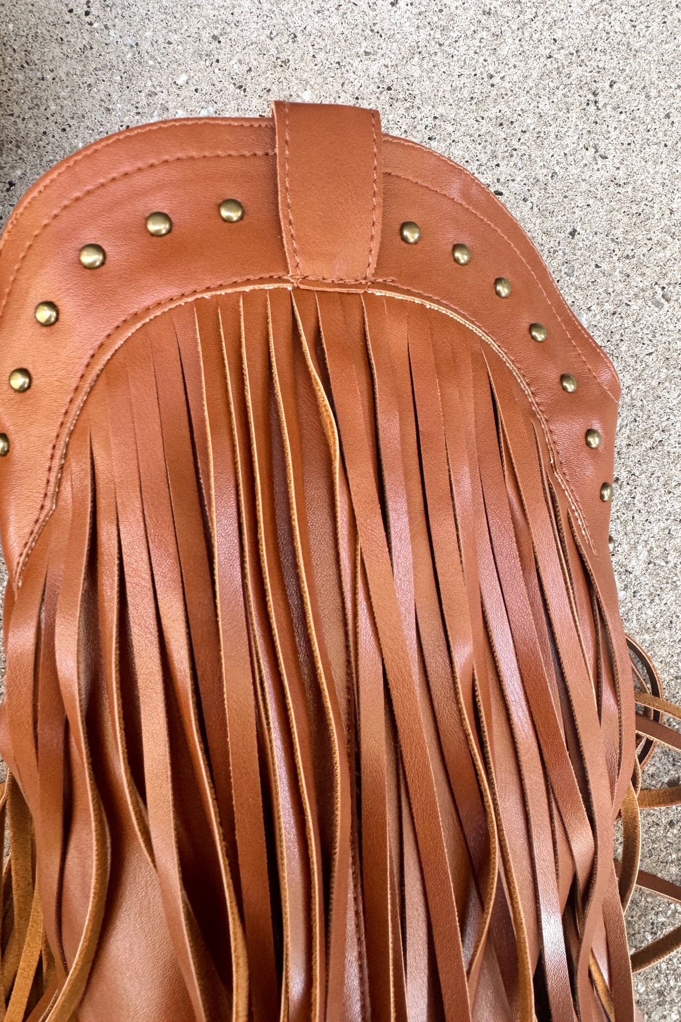 Aubrey Brown Fringe Western Tall Boot- close up top side view