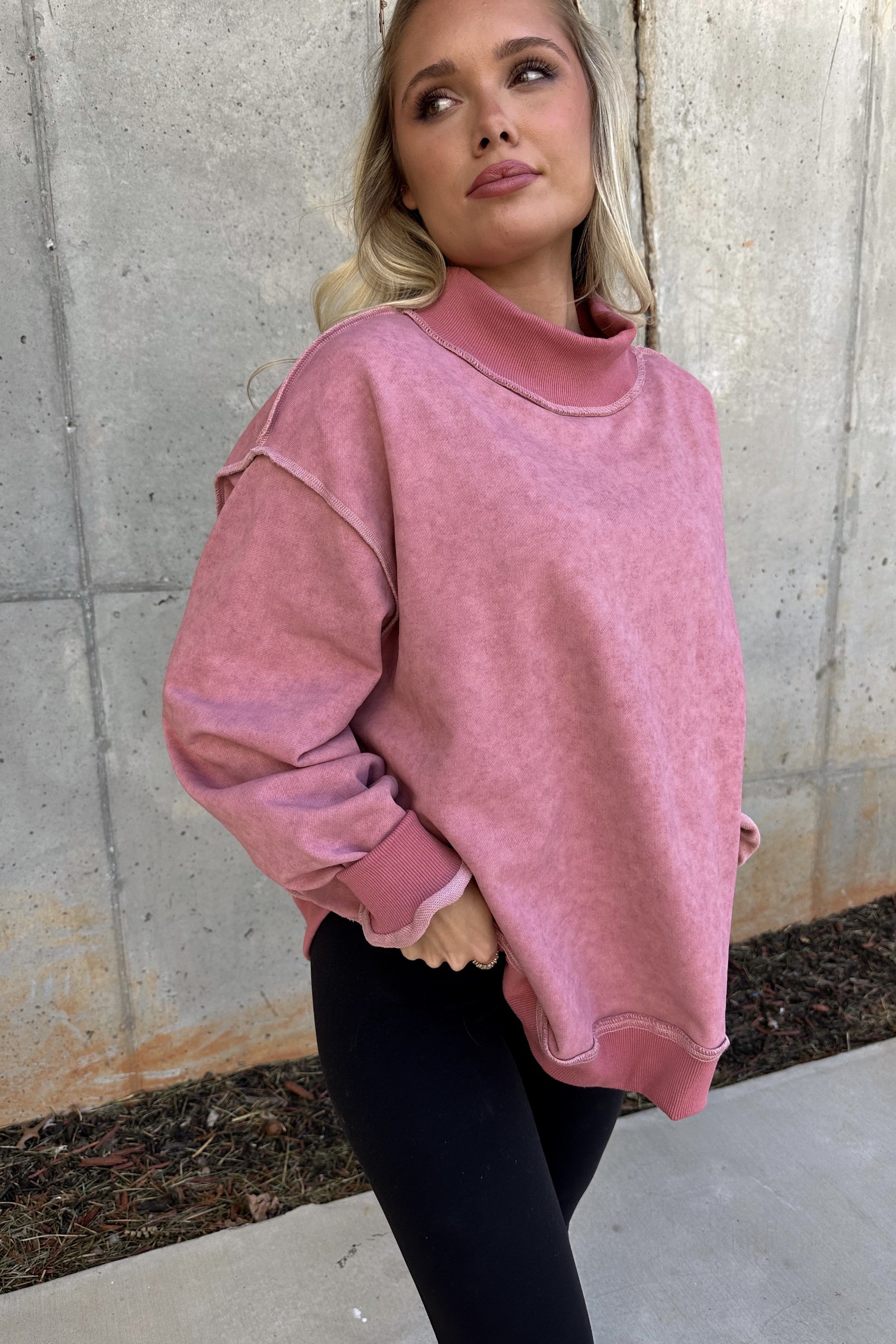 Hadley Mauve Pink Mineral Wash Sweatshirt- frontal side view
