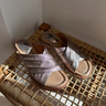 Right front ariel view of Fallon Sandal in Bronze which features Leather lining Synthetic-lined footbed, cushioned for extra comfort Flexible, slip-resistant TPR outsole with leather welt Rounded stacked heel Heel Height: 1 1/2 inches.