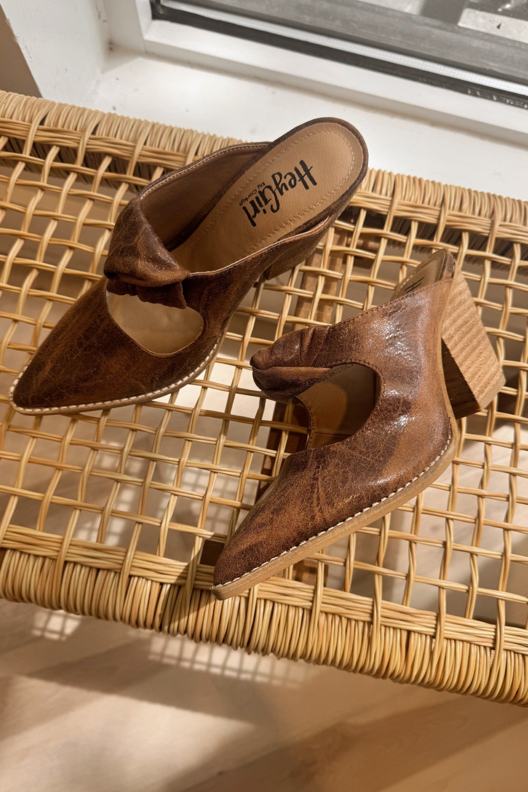 Hey Girl by Corkys Not Gonna Happen Cognac Mule- flat lay close up view