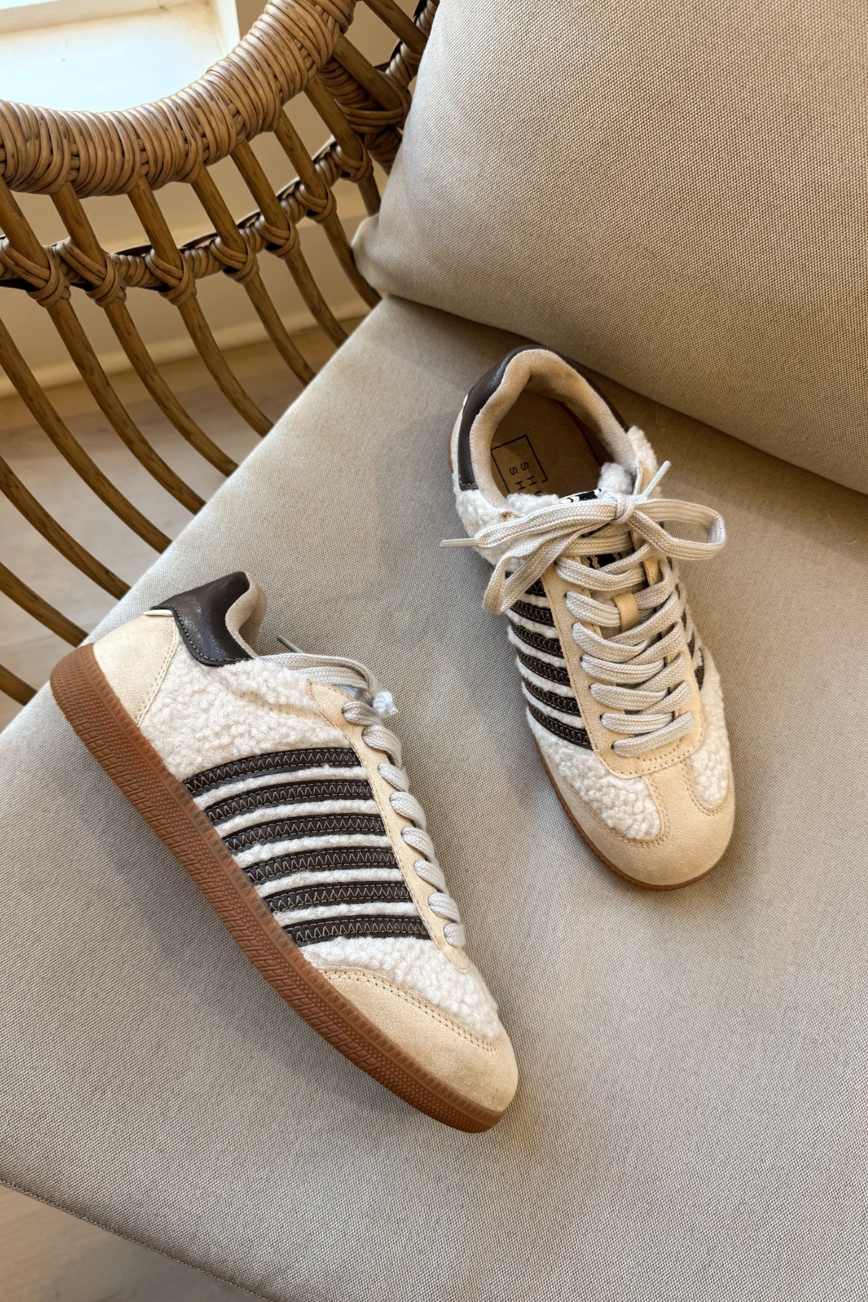 Shu Shop Stevie Beige Shearling Sneaker- flat lay view