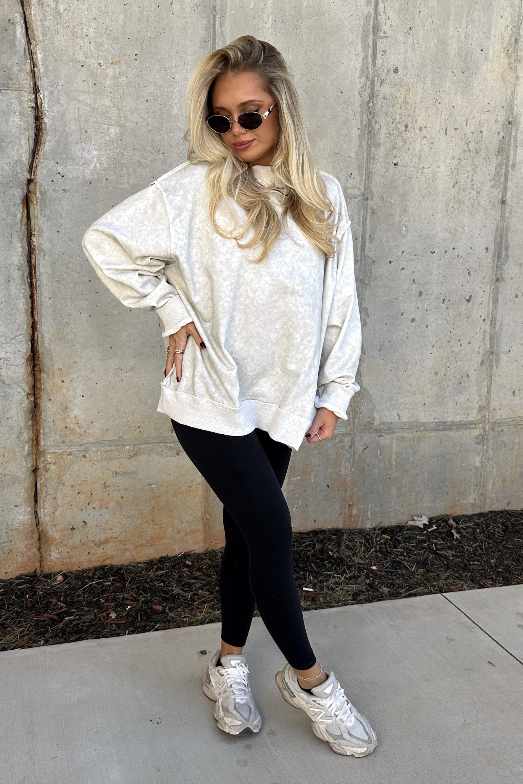 Hadley Ash Grey Mineral Wash Sweatshirt-full body view