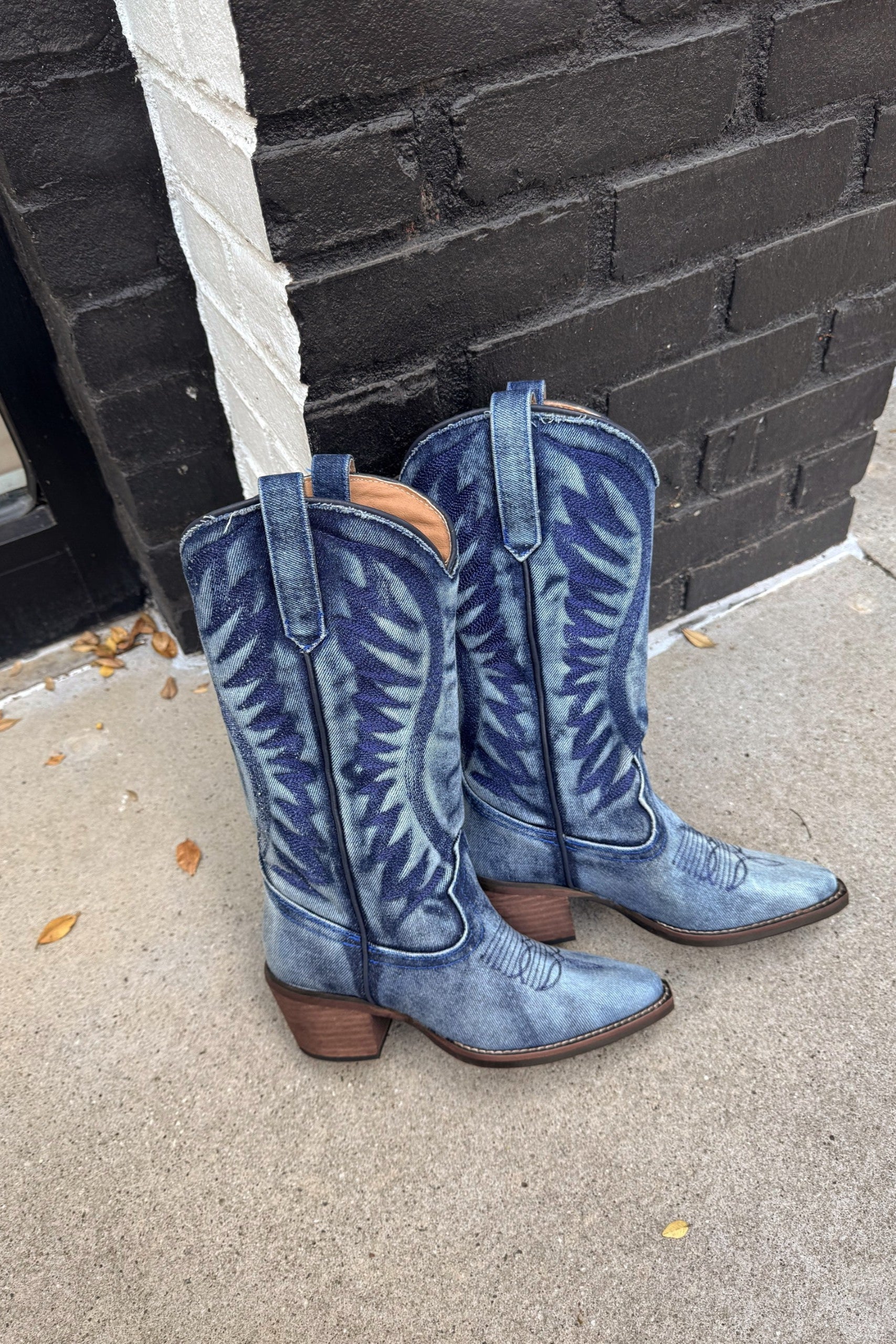 Steve Madden Albany Denim Western Boot- frontal side view