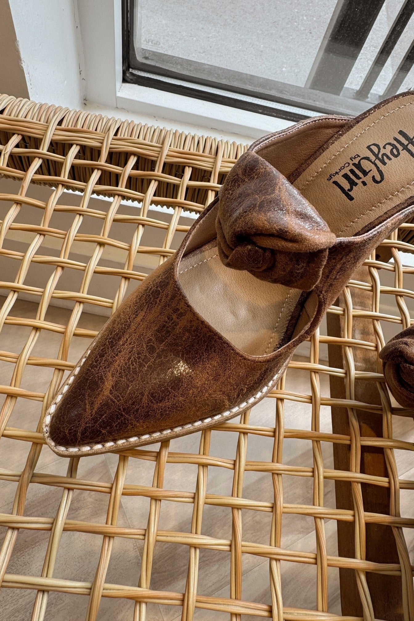 Hey Girl by Corkys Not Gonna Happen Cognac Mule- close up front toe view
