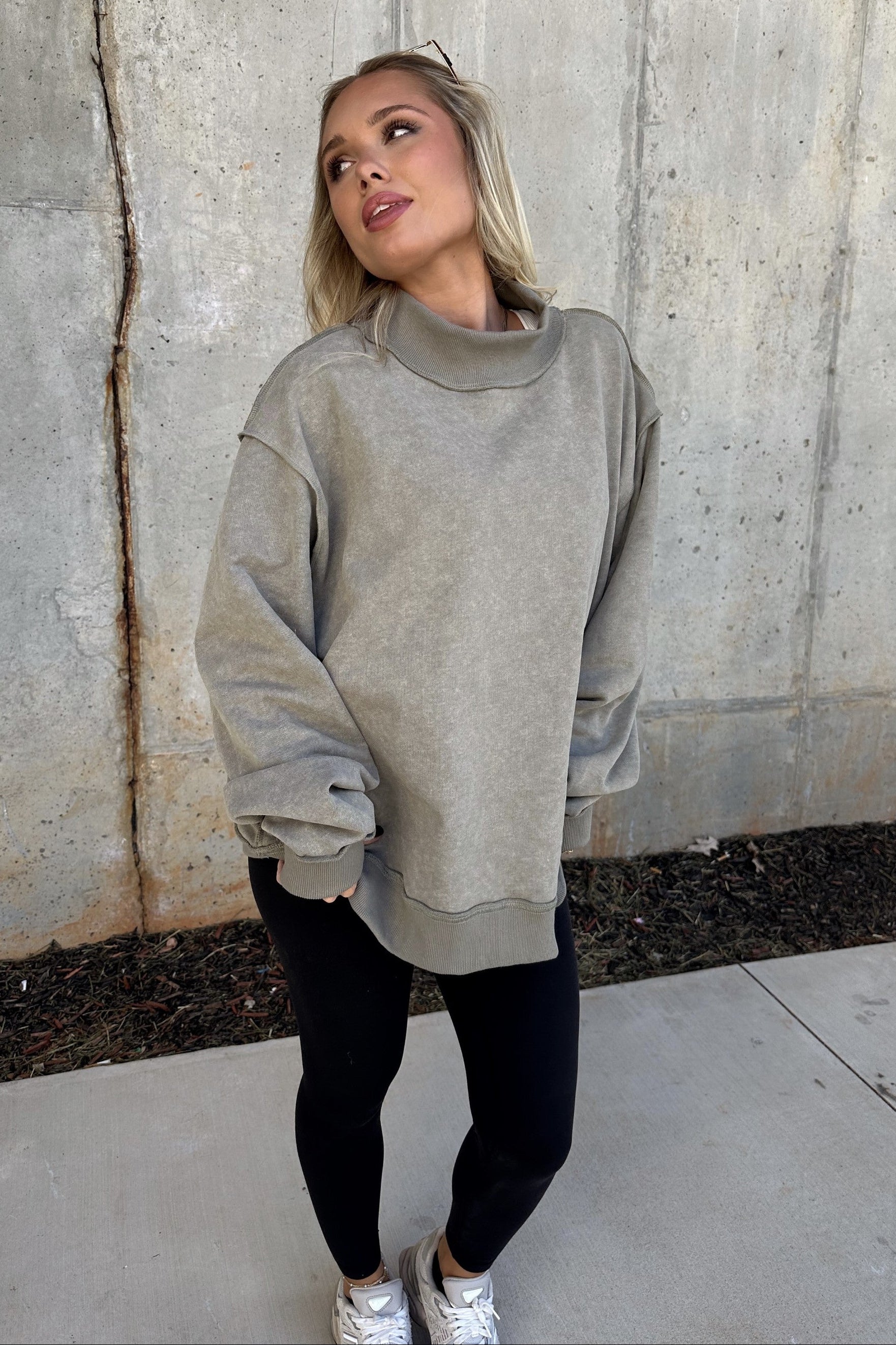 Hadley Olive Mineral Wash Sweatshirt - front 