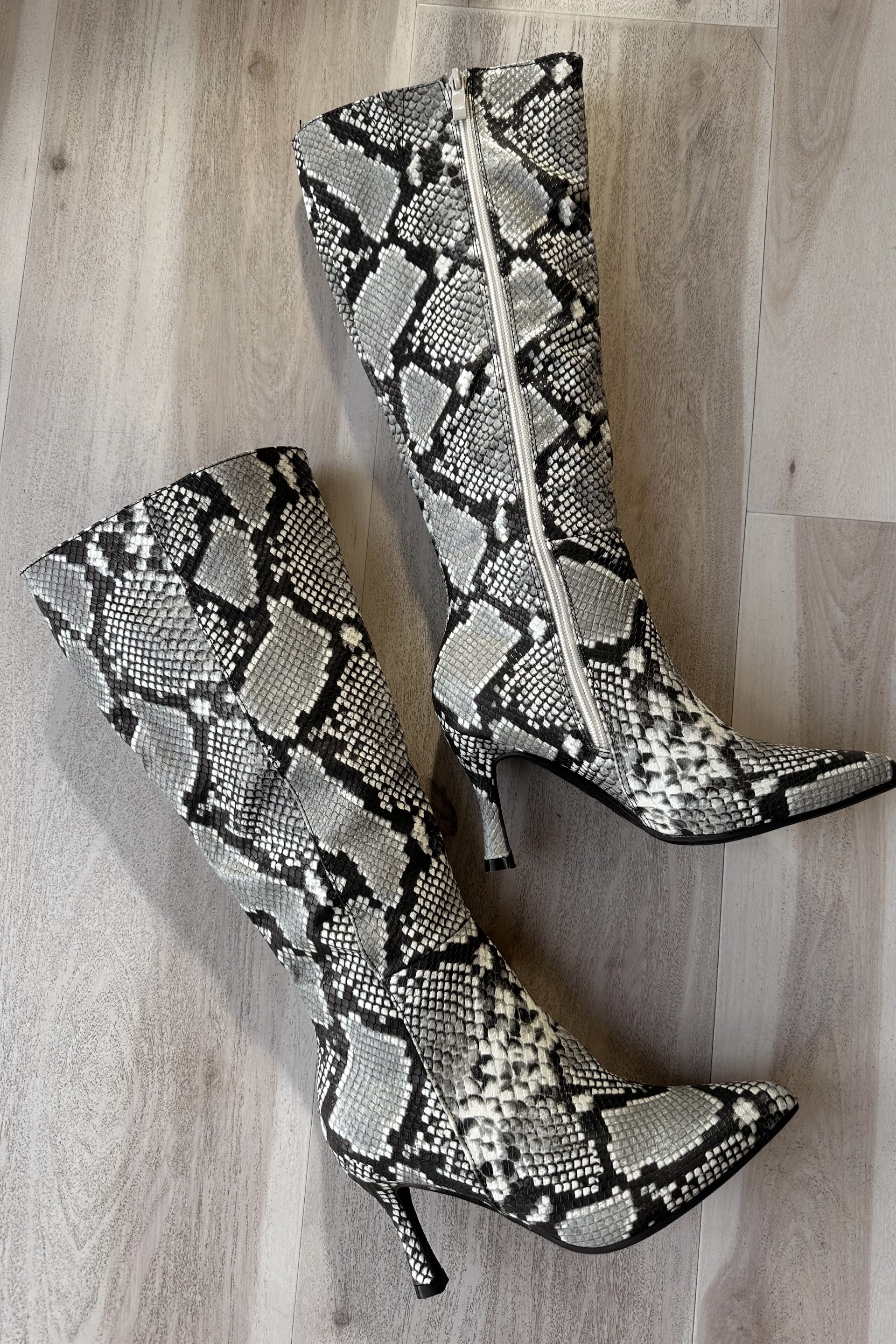 Kaylee Beige Snake Tall Boot- full side view