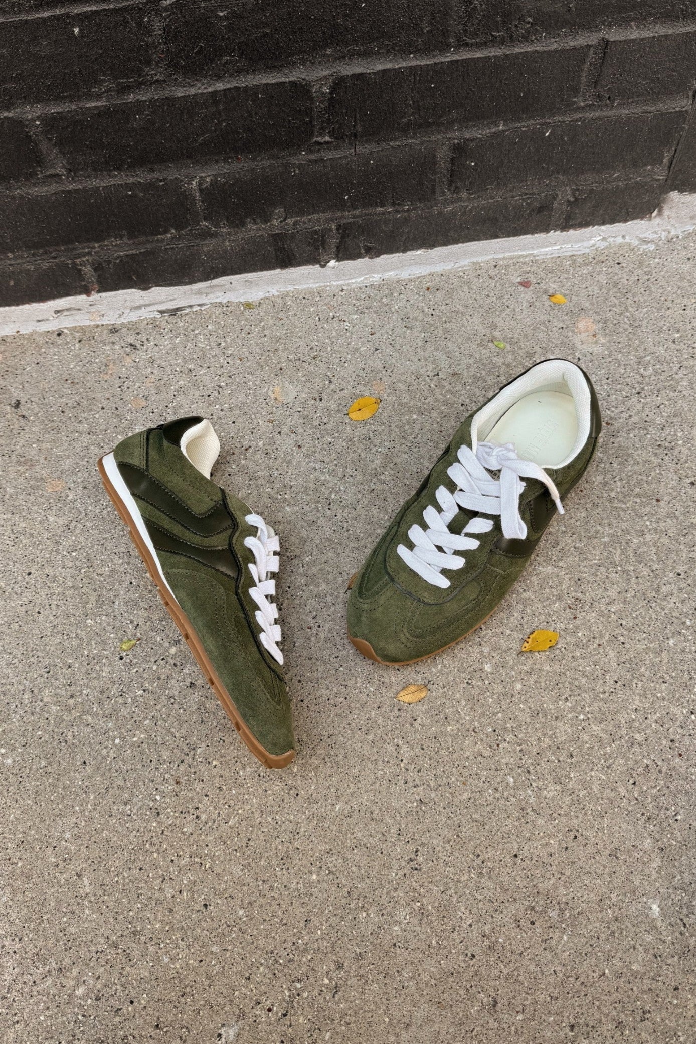 Steve Madden Abbi Olive Suede Sneaker- full flat lay view
