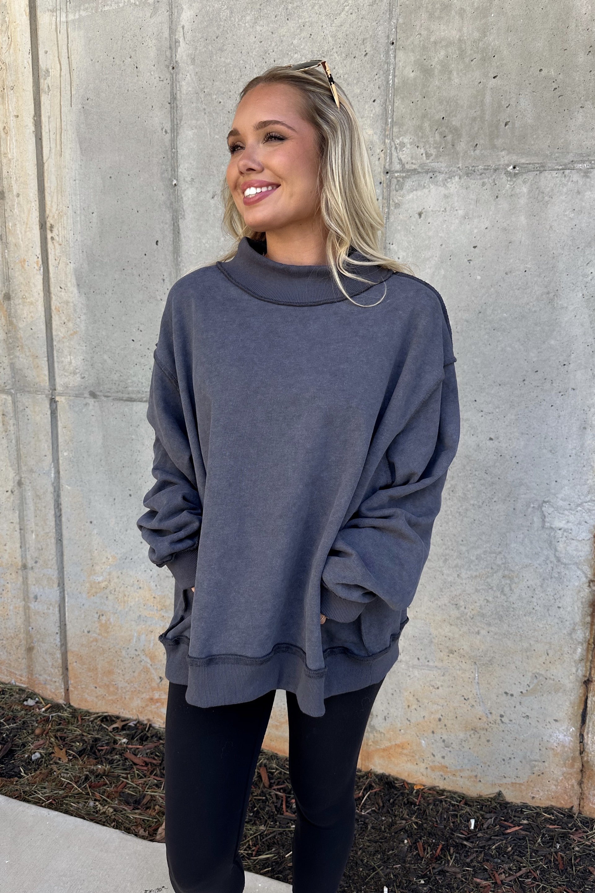 Hadley Charcoal Grey Mineral Wash Sweatshirt- front view