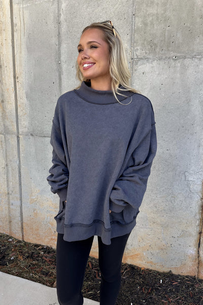 Hadley Charcoal Grey Mineral Wash Sweatshirt - Lizard Thicket