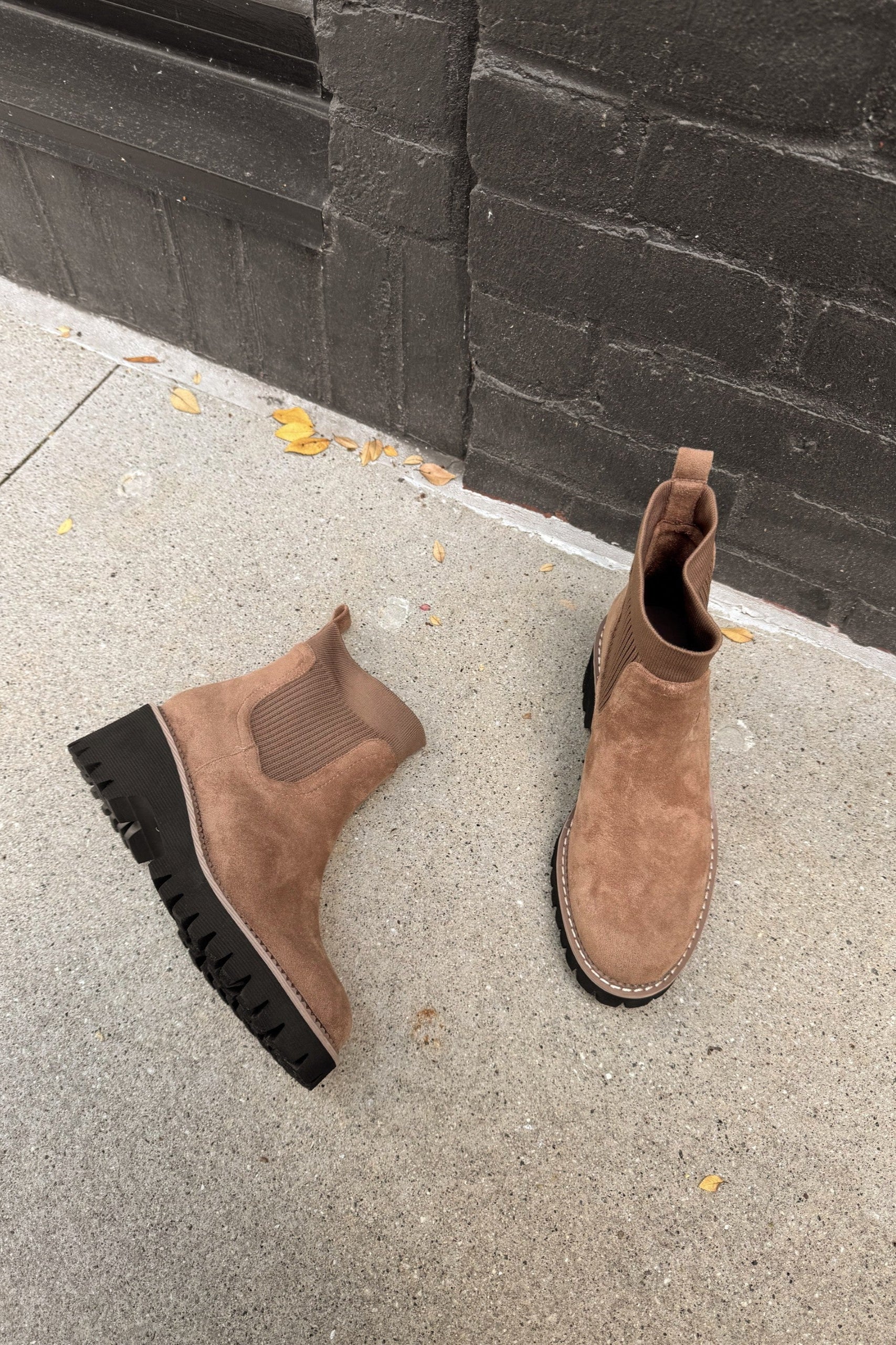 Corkys Trail Mix Walnut Faux Suede Boots- flat lay view