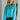Front view of model wearing the Cool Air Sweater, that features turquoise knit fabric, a high neckline, and long balloon sleeves with cuffed wrists.