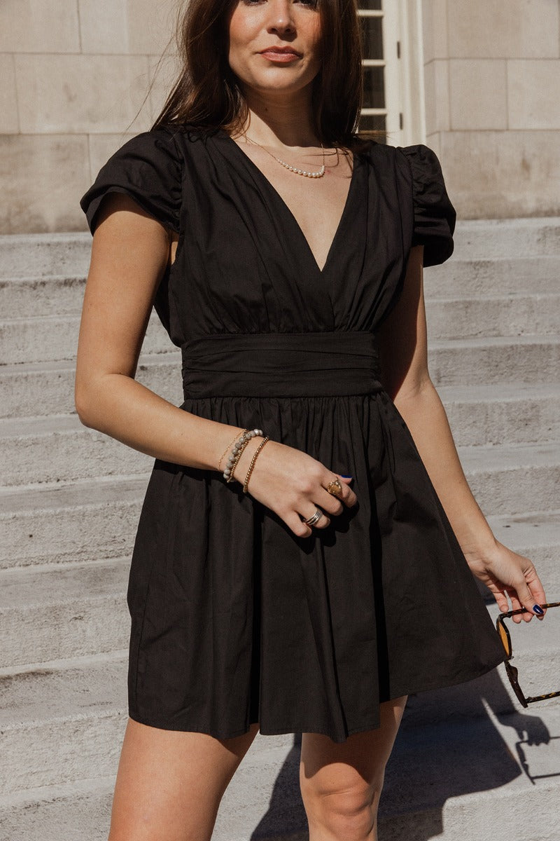 Jasmine Black Short Sleeve Mini Dress - Lizard Thicket Jasmine Black Short Sleeve Mini Dress - Lizard Thicket