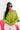 Front view of model wearing the Go Boldly Chenille Sweater in Green that has lime green chenille fabric, a v-neck and back, and long batwing sleeves