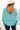 Back view of model wearing the Go Boldly Chenille Sweater in Blue that has blue chenille fabric, a cropped waist, a v-neckline, and long batwing sleeves