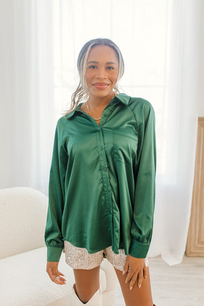 emerald green satin dress shirt Button-Up Top | Fancy Me Satin This mens silk Size:US16 - Preorder max mara Men's Gold Bit Black