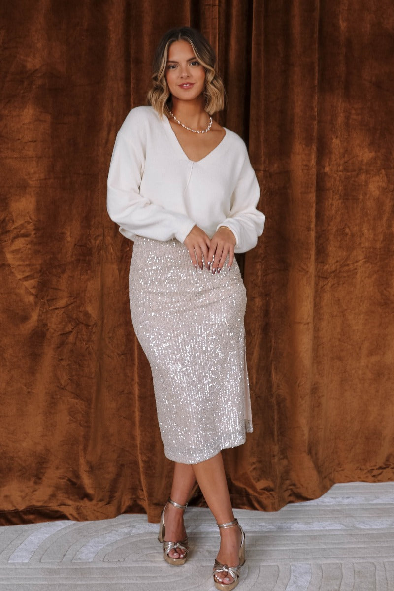 Plus size shop champagne sequin skirt