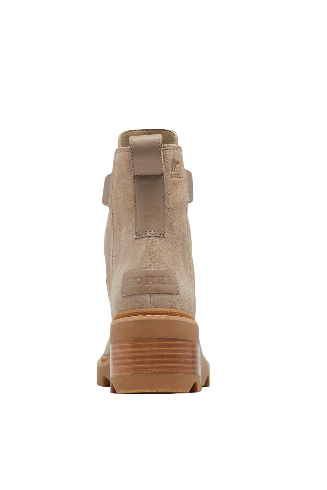 Joan Now Lace Boot in Omega Taupe Gum- heel view