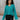 Close up front view of model wearing the Spin Me Around Sweater which features green ribbed loose-knit fabric with monochromatic confetti, white trim on the shoulders, a notched neckline, and long sleeves.