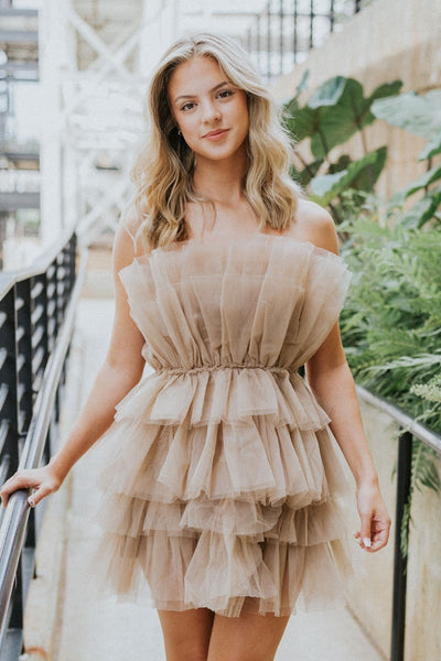 Taupe Tulle Mini Dress – Tulle Me About It Dress - Lizard Thicket