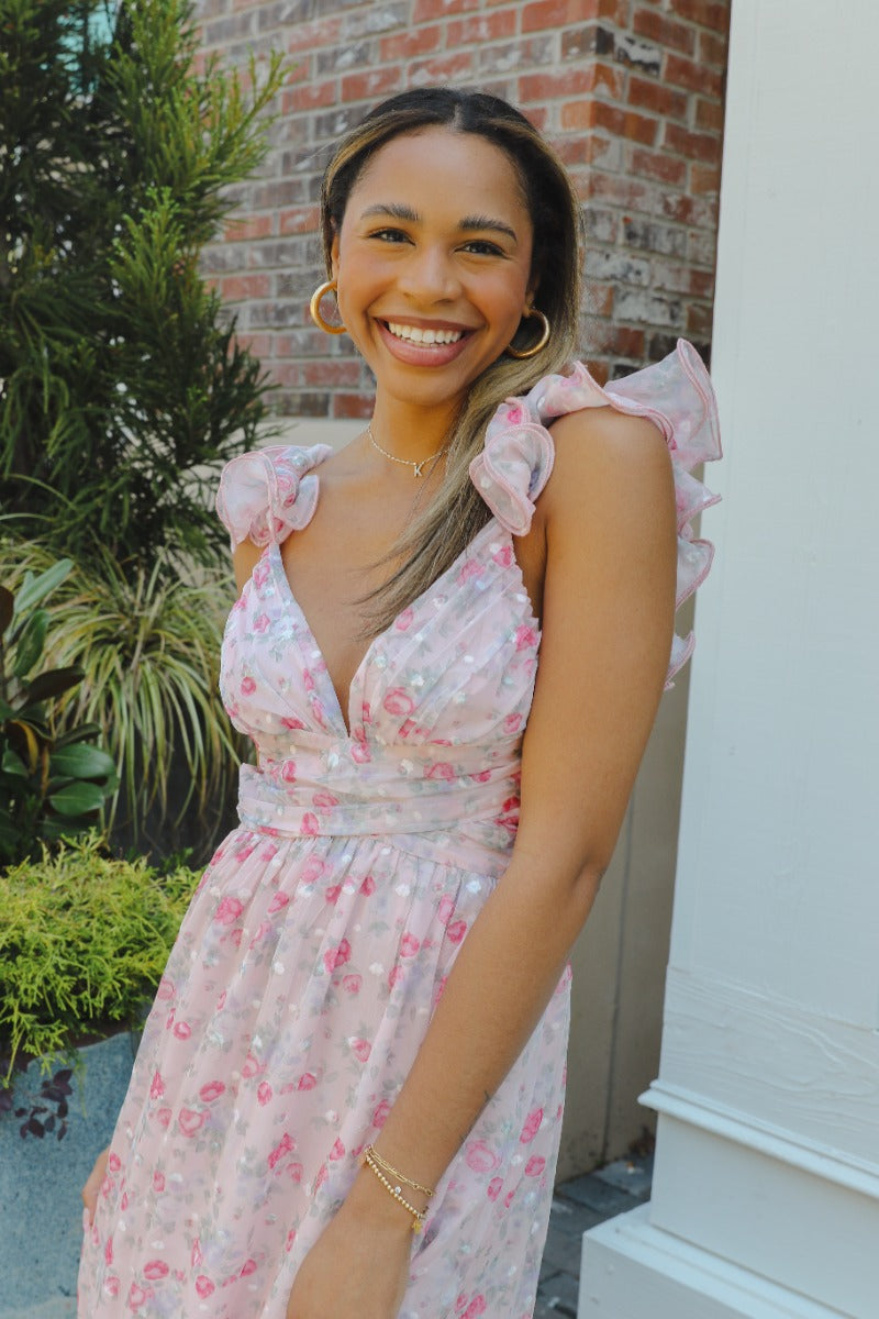 pink floral dress near me Petal and Pup Women's Rori Ruffle Maxi Dress